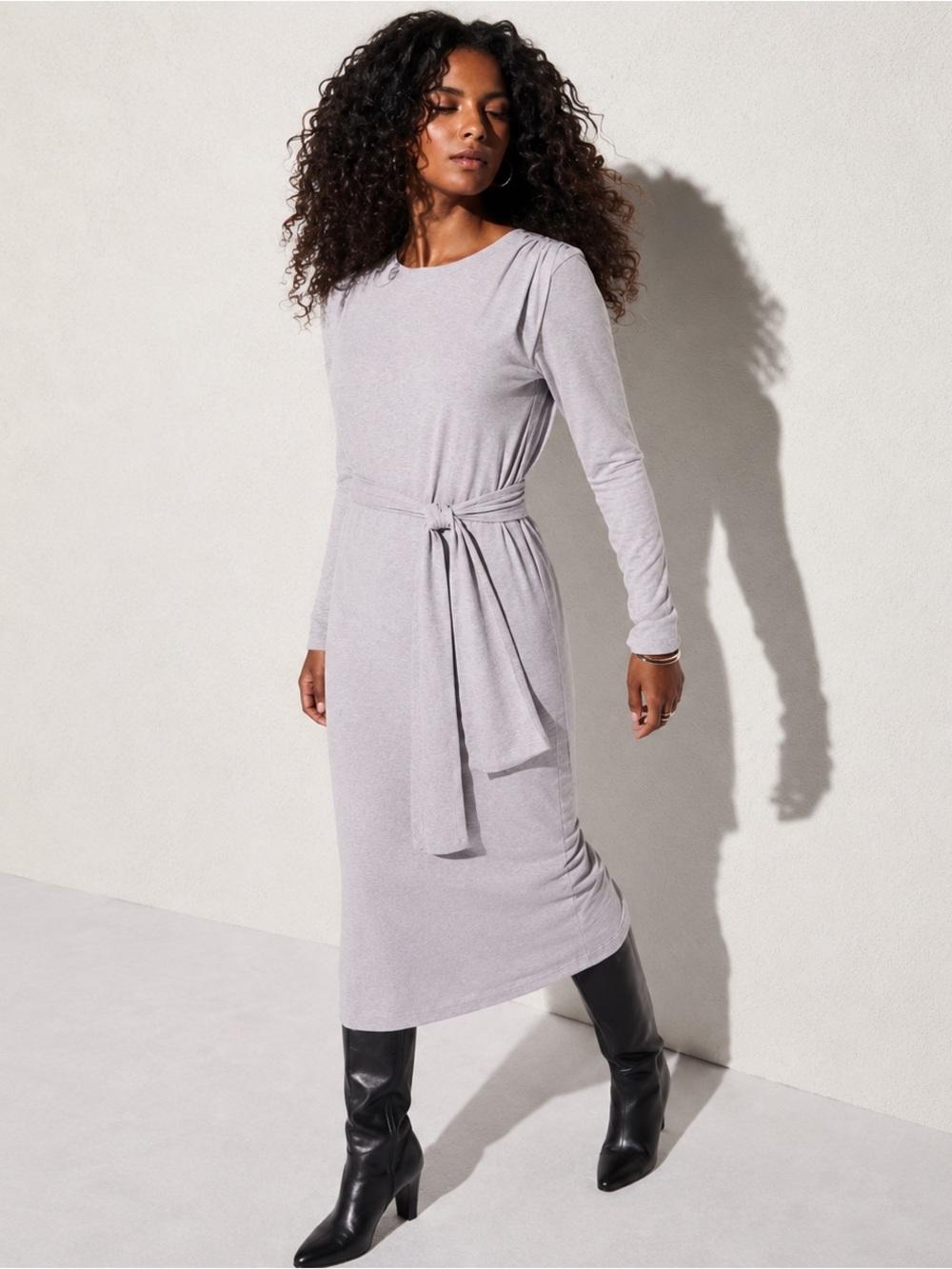 Nation los angeles Long Sleeve Tie Waist Midi Dress
